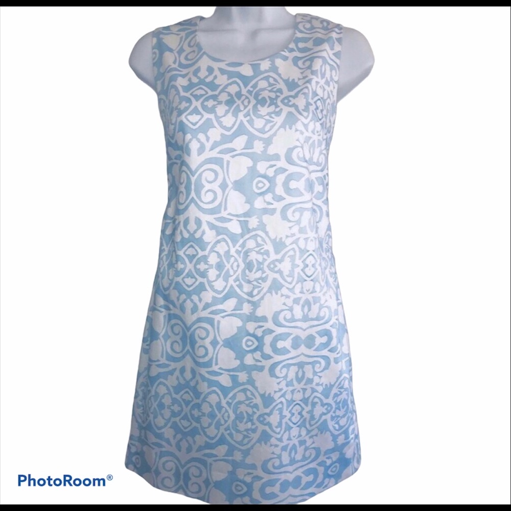 KAELI SMITH 0 Preppy Blue Cotton Floral Sheath Dress
